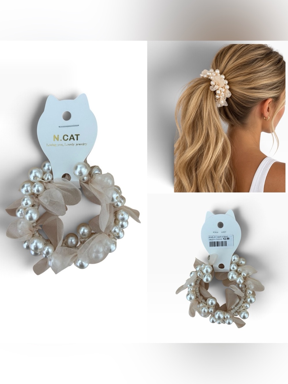 N.CAT Pearl and Mesh Embellished Hair Tie